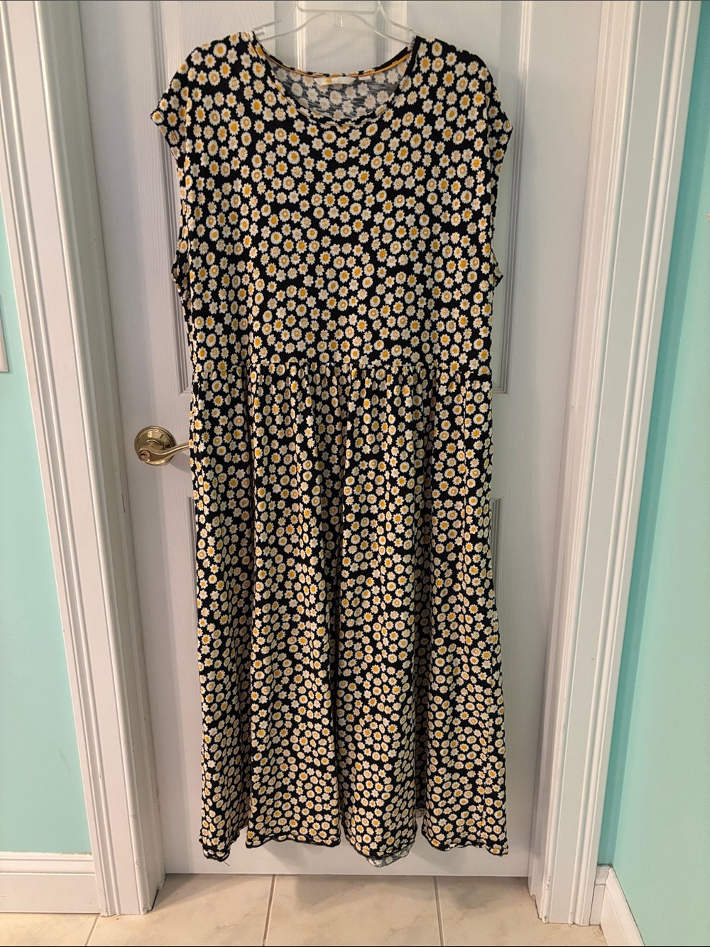 Boden Black Jersey Maxi Dress with Yellow & White Daisy Print 16/18 R